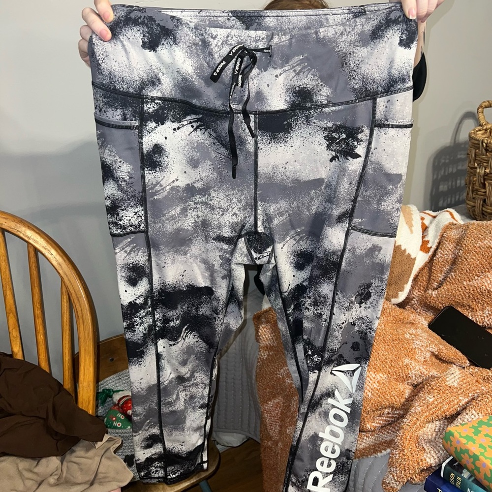 Reebok Black, White, + Grey Athletic Leggings